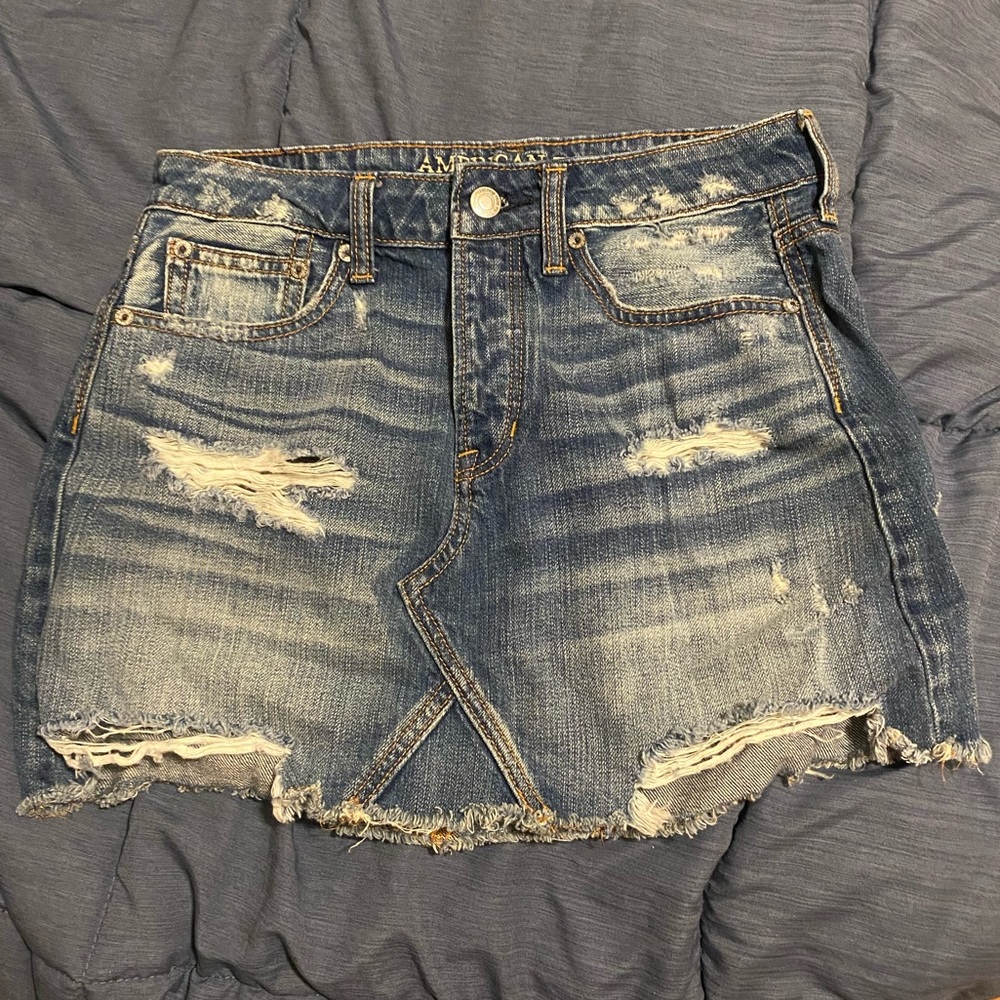 AEO Dark Wash Ripped Skirt